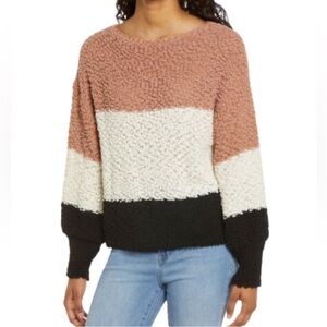 Lulus Womens Size Small Always Be Together Camel Color Block Chenille Sweater S